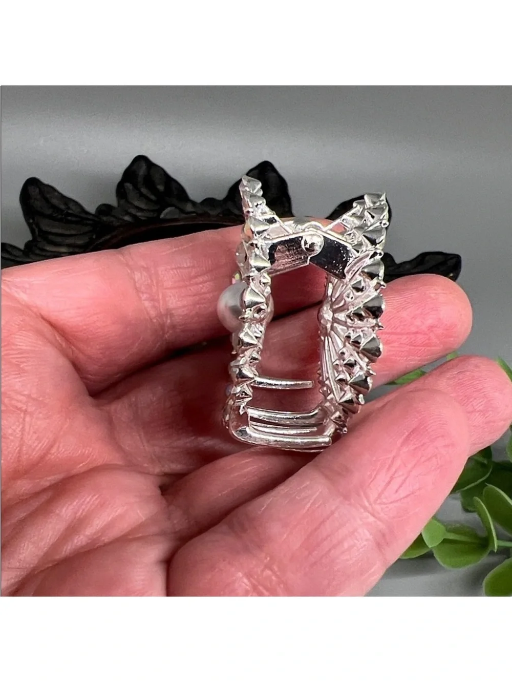 Silver Floral Crystal Hair Clip with Pearl Center FINAL PRICE DROP